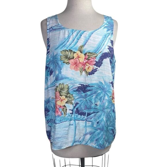 Vintage Whoola’s Rayon Hawaiian print Blue Floral Women's Top - Picture 3 of 7